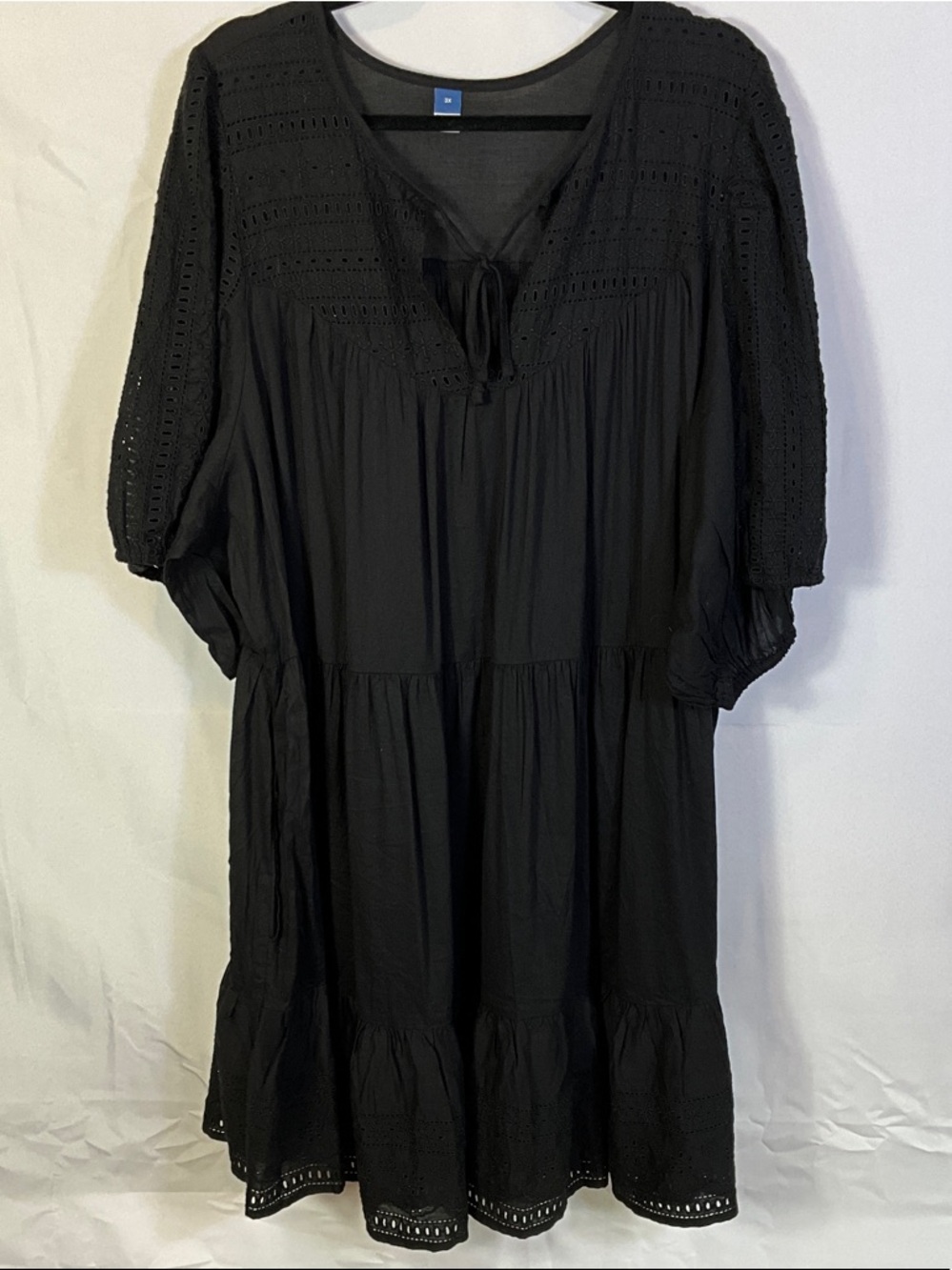 Old Navy Black Boho Puff Sleeve Eyelet Detail Midi Dress Size 3X